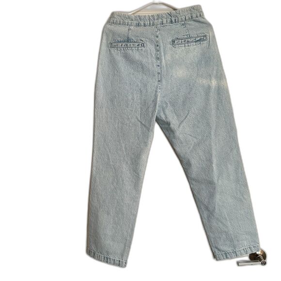 High Rise Waist Gold Button Straight Leg Jeans Denim Pants Sz Large - Picture 6 of 10